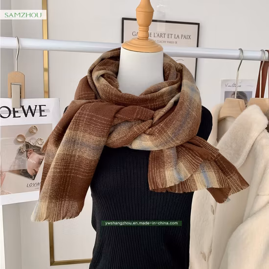 ソフトチェック柄スカーフファッションレディカシミヤロングショールタッセル付き冬