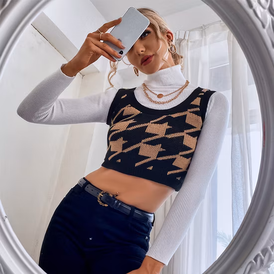 夏アーガイルベストセーターチェック柄 V ネックニットマルチカラーダイヤモンド女性ベストセーター